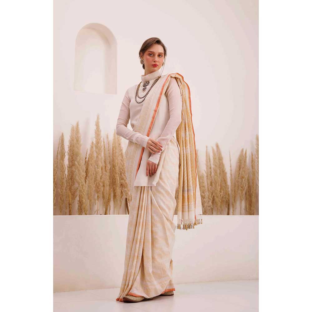 CHHAYA MEHROTRA Ivory Aarvi Saree with Stitched Blouse