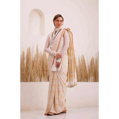 CHHAYA MEHROTRA Ivory Aarvi Saree with Stitched Blouse