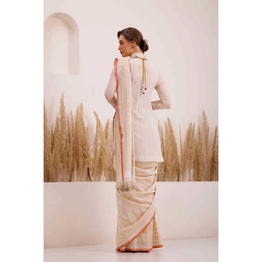 CHHAYA MEHROTRA Ivory Aarvi Saree with Stitched Blouse