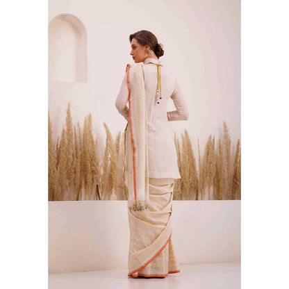 CHHAYA MEHROTRA Ivory Aarvi Saree with Stitched Blouse