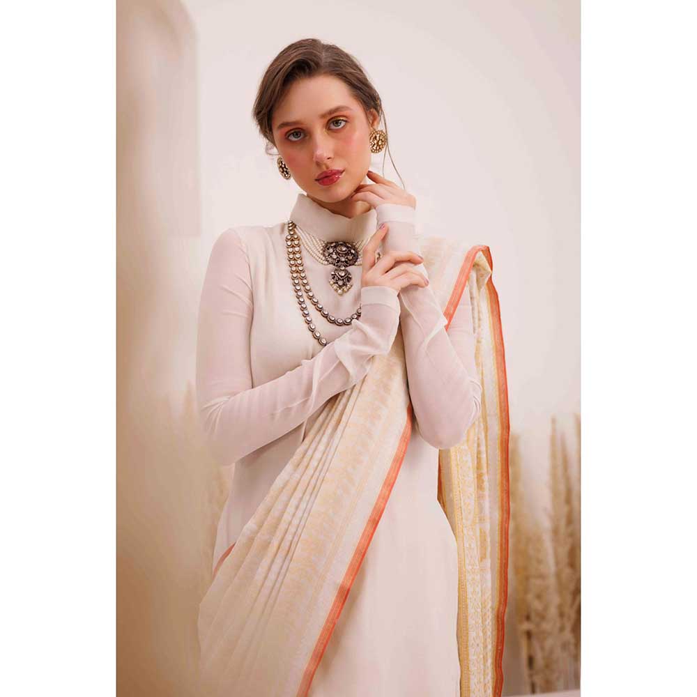 CHHAYA MEHROTRA Ivory Aarvi Saree with Stitched Blouse