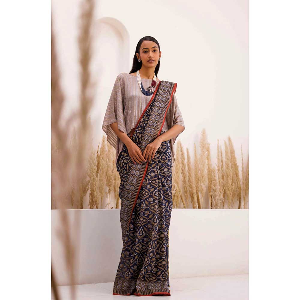 CHHAYA MEHROTRA Blue Aparaajita Saree with Stitched Blouse