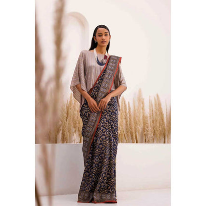 CHHAYA MEHROTRA Blue Aparaajita Saree with Stitched Blouse