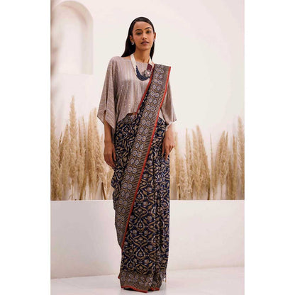 CHHAYA MEHROTRA Blue Aparaajita Saree with Stitched Blouse