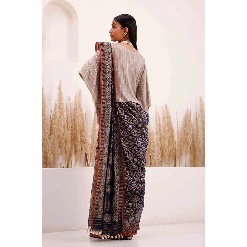 CHHAYA MEHROTRA Blue Aparaajita Saree with Stitched Blouse