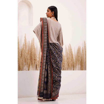 CHHAYA MEHROTRA Blue Aparaajita Saree with Stitched Blouse