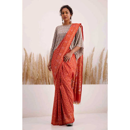 CHHAYA MEHROTRA Orange Aarohi Saree with Stitched Blouse