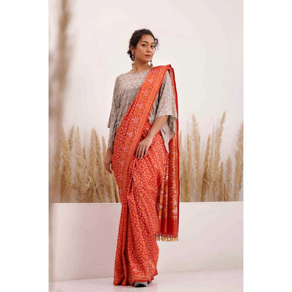 CHHAYA MEHROTRA Orange Aarohi Saree with Stitched Blouse