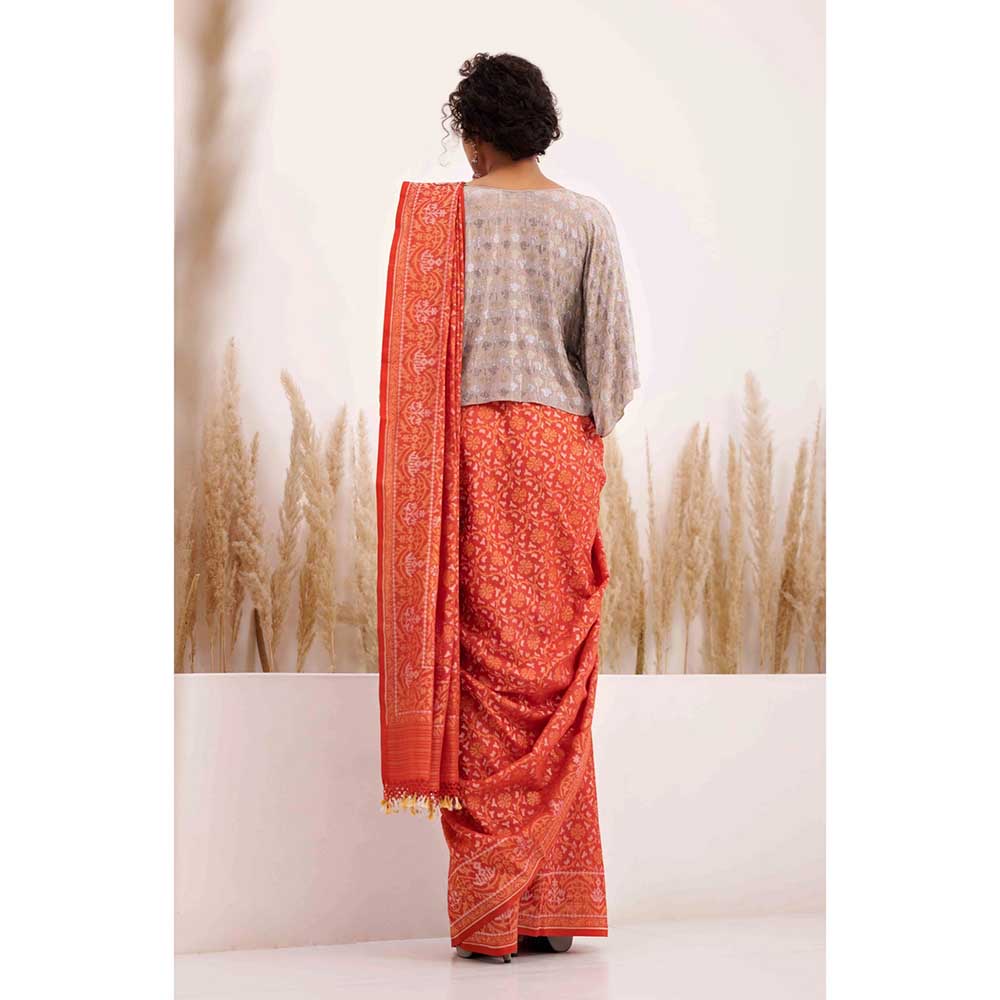 CHHAYA MEHROTRA Orange Aarohi Saree with Stitched Blouse