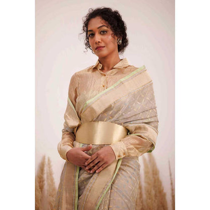 CHHAYA MEHROTRA Grey Chandra Saree with Stitched Blouse