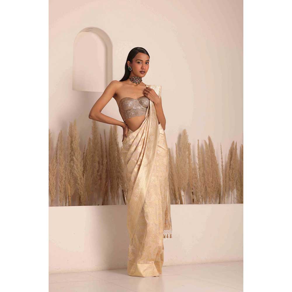 CHHAYA MEHROTRA Cream Taara Saree with Stitched Blouse
