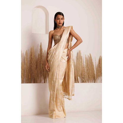 CHHAYA MEHROTRA Cream Taara Saree with Stitched Blouse