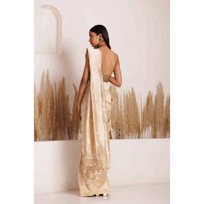 CHHAYA MEHROTRA Cream Taara Saree with Stitched Blouse