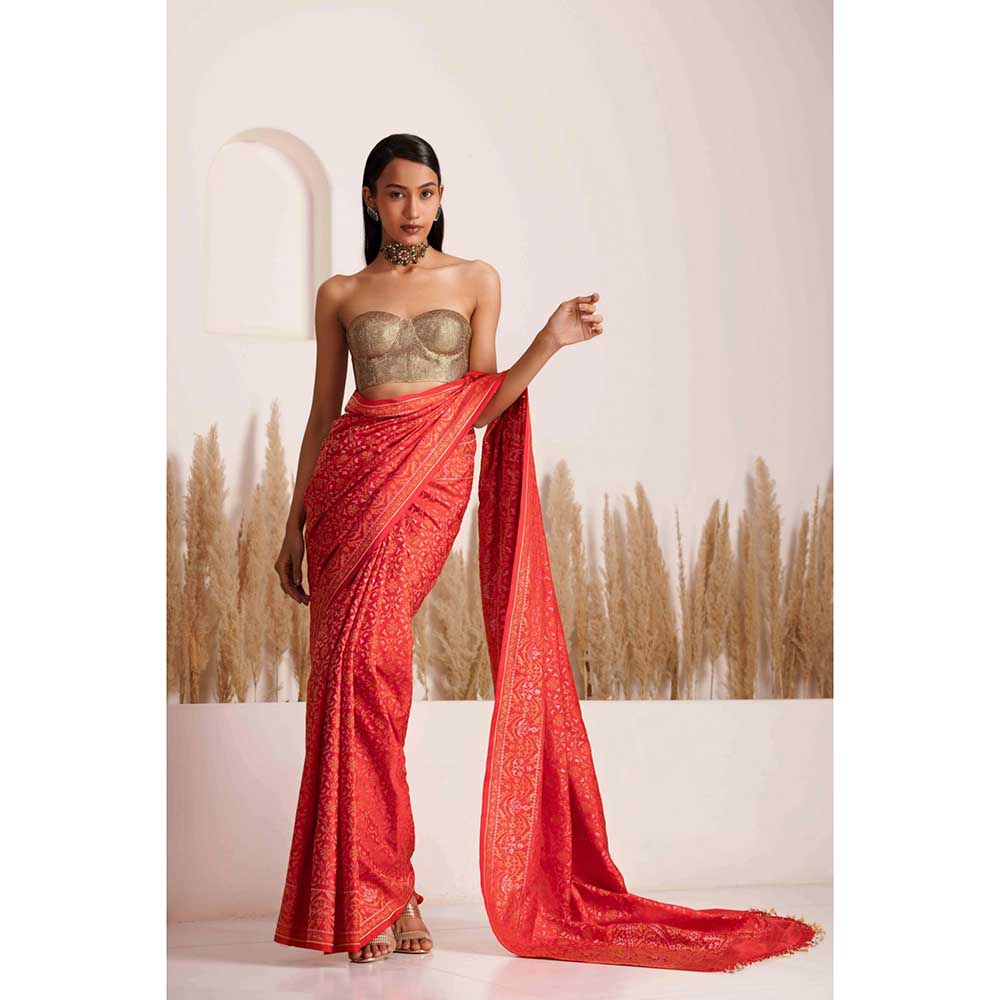 CHHAYA MEHROTRA Red Ishwari Saree with Stitched Blouse