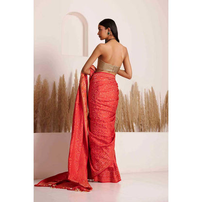 CHHAYA MEHROTRA Red Ishwari Saree with Stitched Blouse