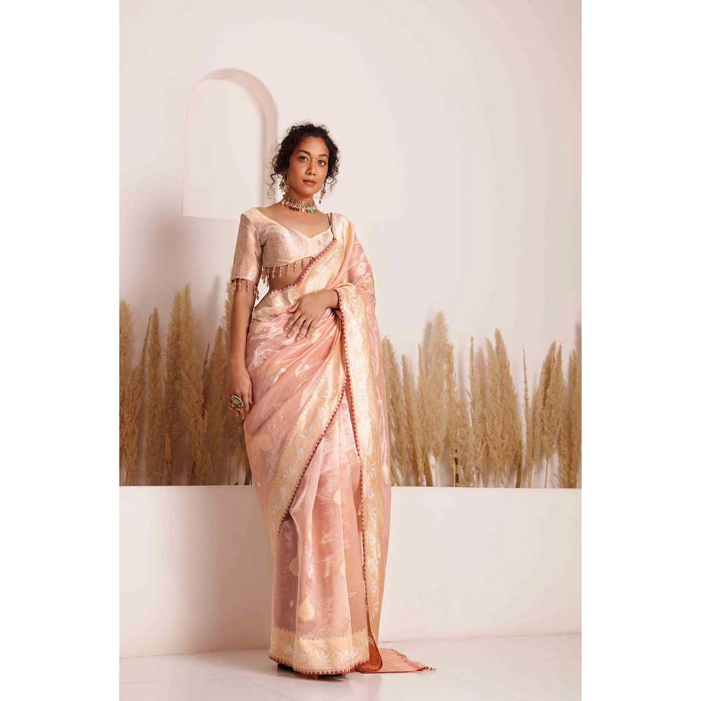 CHHAYA MEHROTRA Pink Aagam Saree with Stitched Blouse