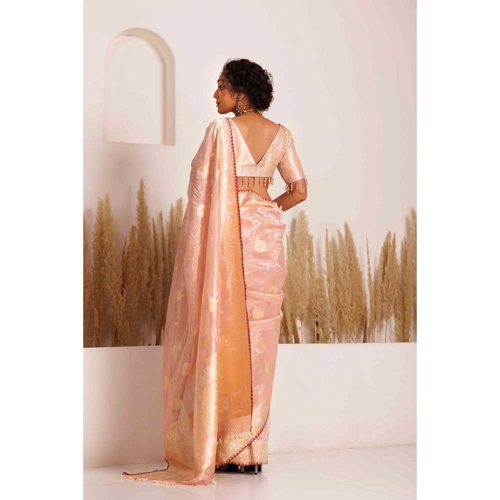 CHHAYA MEHROTRA Pink Aagam Saree with Stitched Blouse