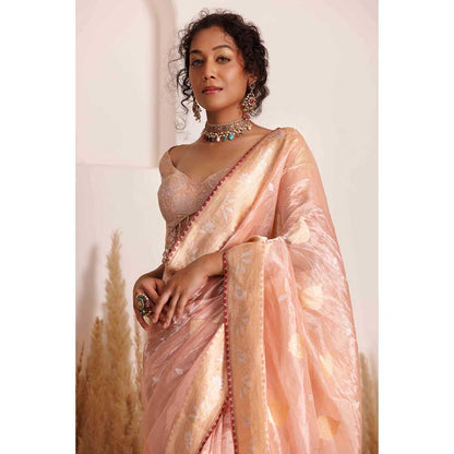 CHHAYA MEHROTRA Pink Aagam Saree with Stitched Blouse