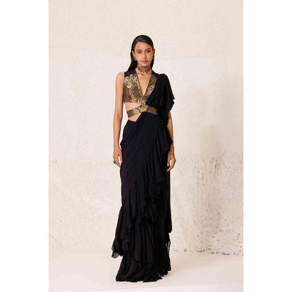 CHHAYA MEHROTRA Black Shahida Saree with Stitched Blouse