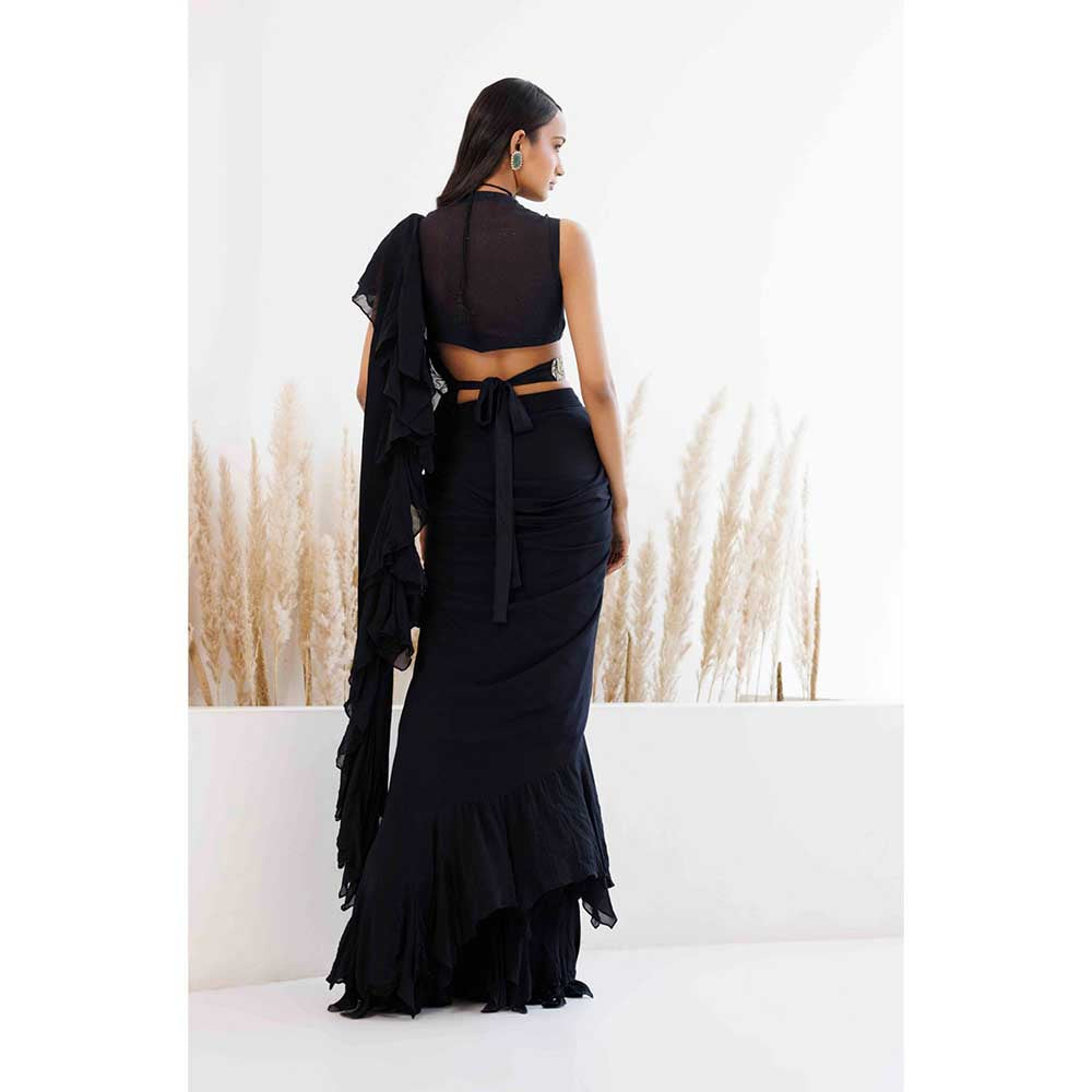 CHHAYA MEHROTRA Black Shahida Saree with Stitched Blouse