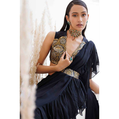 CHHAYA MEHROTRA Black Shahida Saree with Stitched Blouse