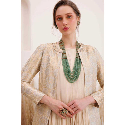 CHHAYA MEHROTRA Cream Anarkali With Churidar And Jacket (Set of 3)