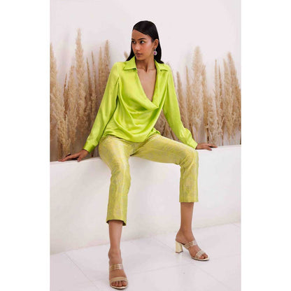 CHHAYA MEHROTRA Green Top And Pant Coord (Set of 2)
