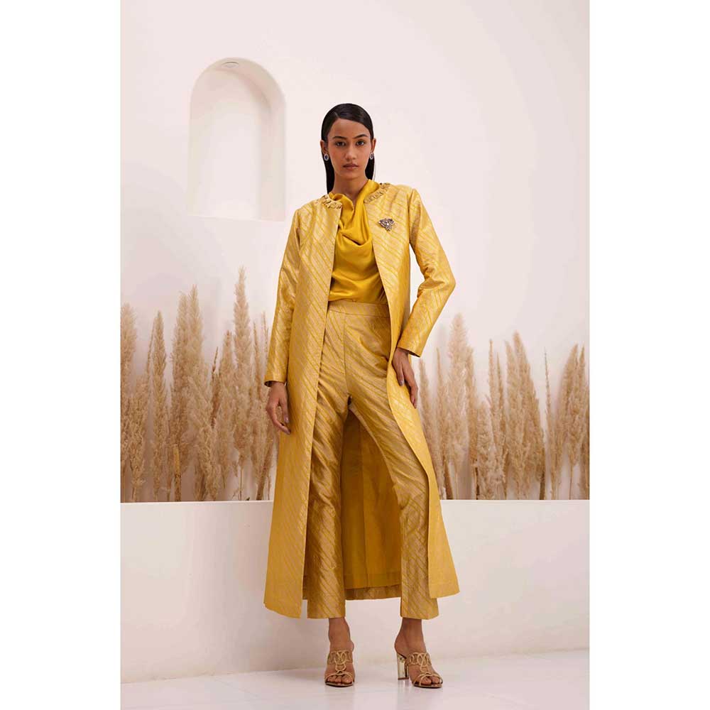 CHHAYA MEHROTRA Yellow Top With Pant And Jacket Coord (Set of 2)