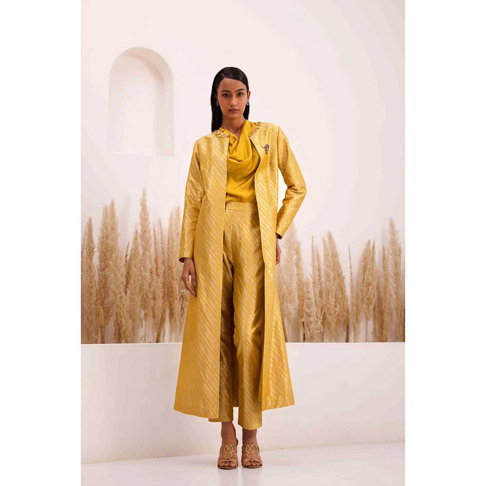 CHHAYA MEHROTRA Yellow Top With Pant And Jacket Coord (Set of 2)