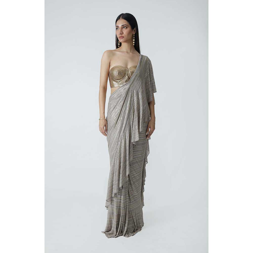 CHHAYA MEHROTRA Grey Ursa Pre-Draped Saree with Bustier