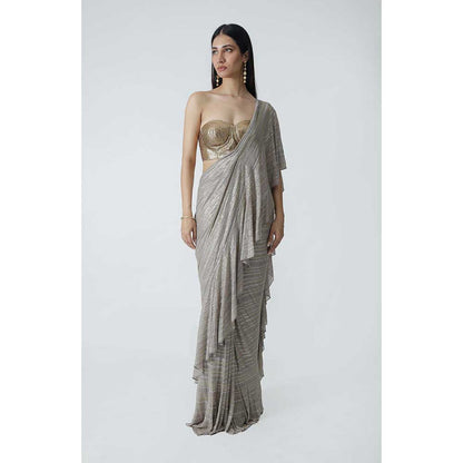 CHHAYA MEHROTRA Grey Ursa Pre-Draped Saree with Bustier