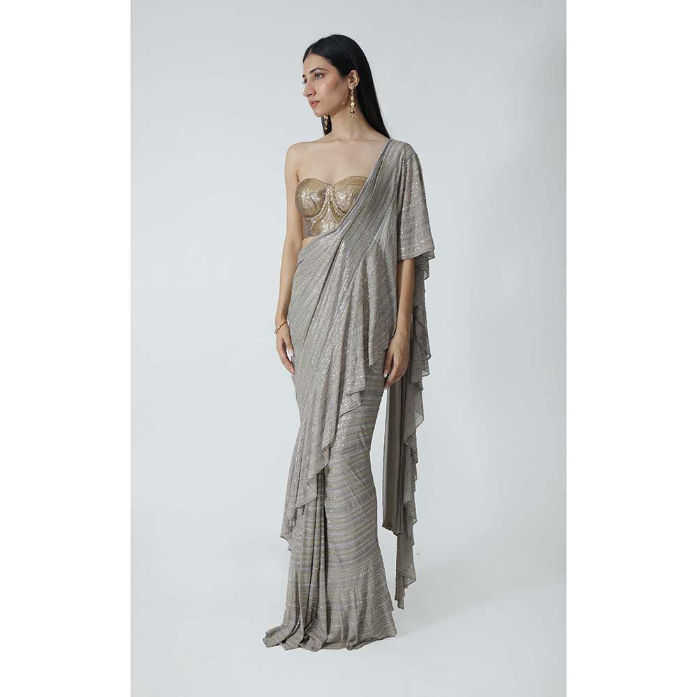 CHHAYA MEHROTRA Grey Ursa Pre-Draped Saree with Bustier