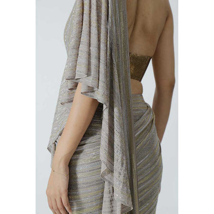 CHHAYA MEHROTRA Grey Ursa Pre-Draped Saree with Bustier
