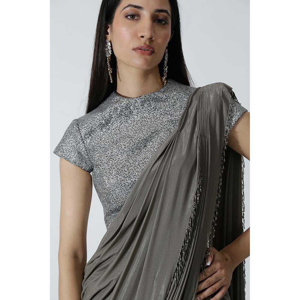 CHHAYA MEHROTRA Brown Selena Pre-Draped Saree with Stitched Blouse
