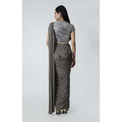CHHAYA MEHROTRA Brown Selena Pre-Draped Saree with Stitched Blouse