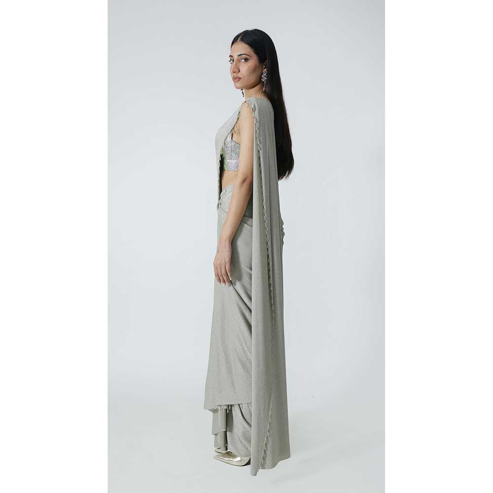 CHHAYA MEHROTRA Silver Starr Pre-Draped Saree with Bralette