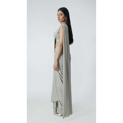 CHHAYA MEHROTRA Silver Starr Pre-Draped Saree with Bralette