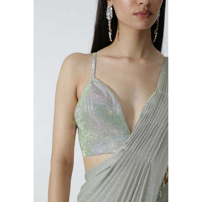 CHHAYA MEHROTRA Silver Starr Pre-Draped Saree with Bralette