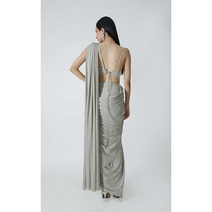 CHHAYA MEHROTRA Silver Starr Pre-Draped Saree with Bralette