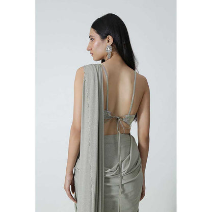 CHHAYA MEHROTRA Silver Starr Pre-Draped Saree with Bralette