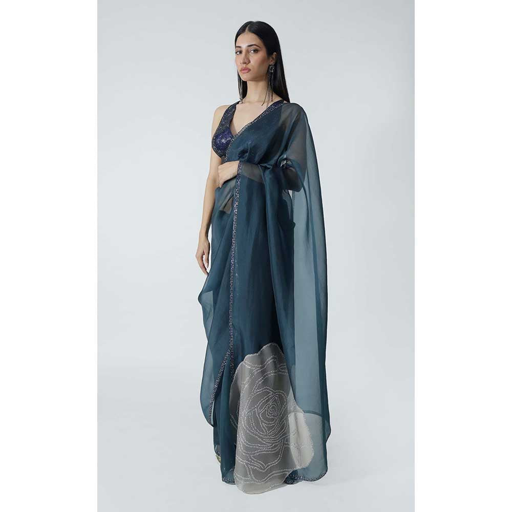CHHAYA MEHROTRA Blue Gaia Saree with Bustier