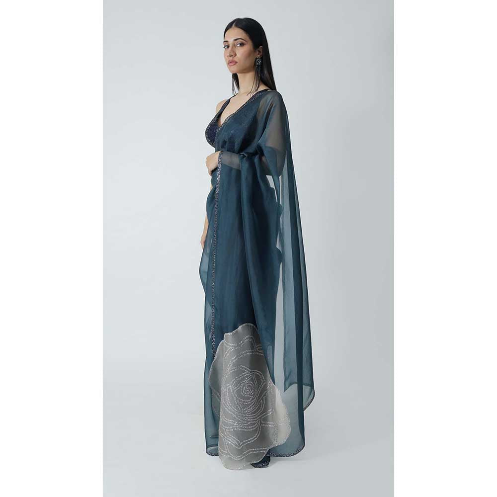 CHHAYA MEHROTRA Blue Gaia Saree with Bustier