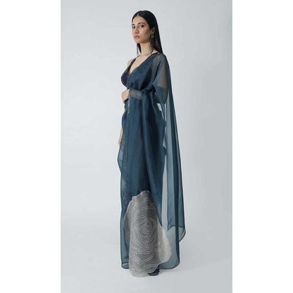 CHHAYA MEHROTRA Blue Gaia Saree with Bustier