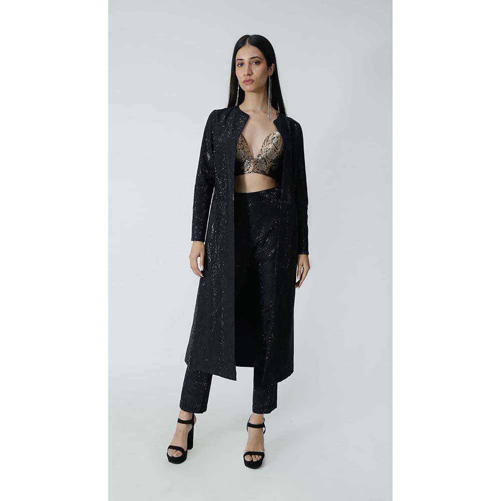 CHHAYA MEHROTRA Black Elio Jacket with Bralette and Pant (Set of 3)