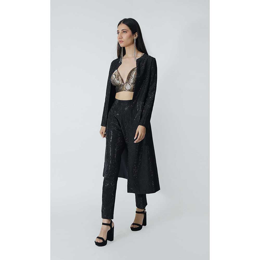 CHHAYA MEHROTRA Black Elio Jacket with Bralette and Pant (Set of 3)