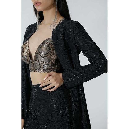 CHHAYA MEHROTRA Black Elio Jacket with Bralette and Pant (Set of 3)