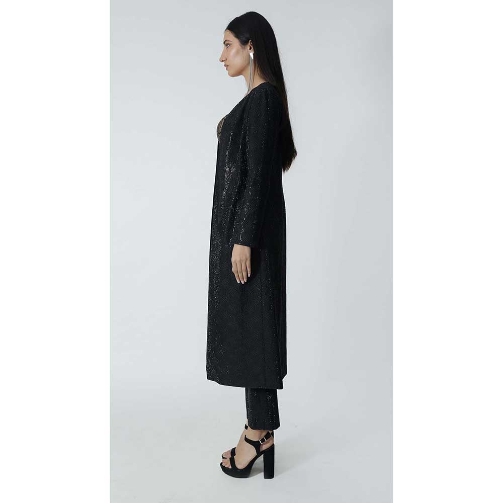 CHHAYA MEHROTRA Black Elio Jacket with Bralette and Pant (Set of 3)