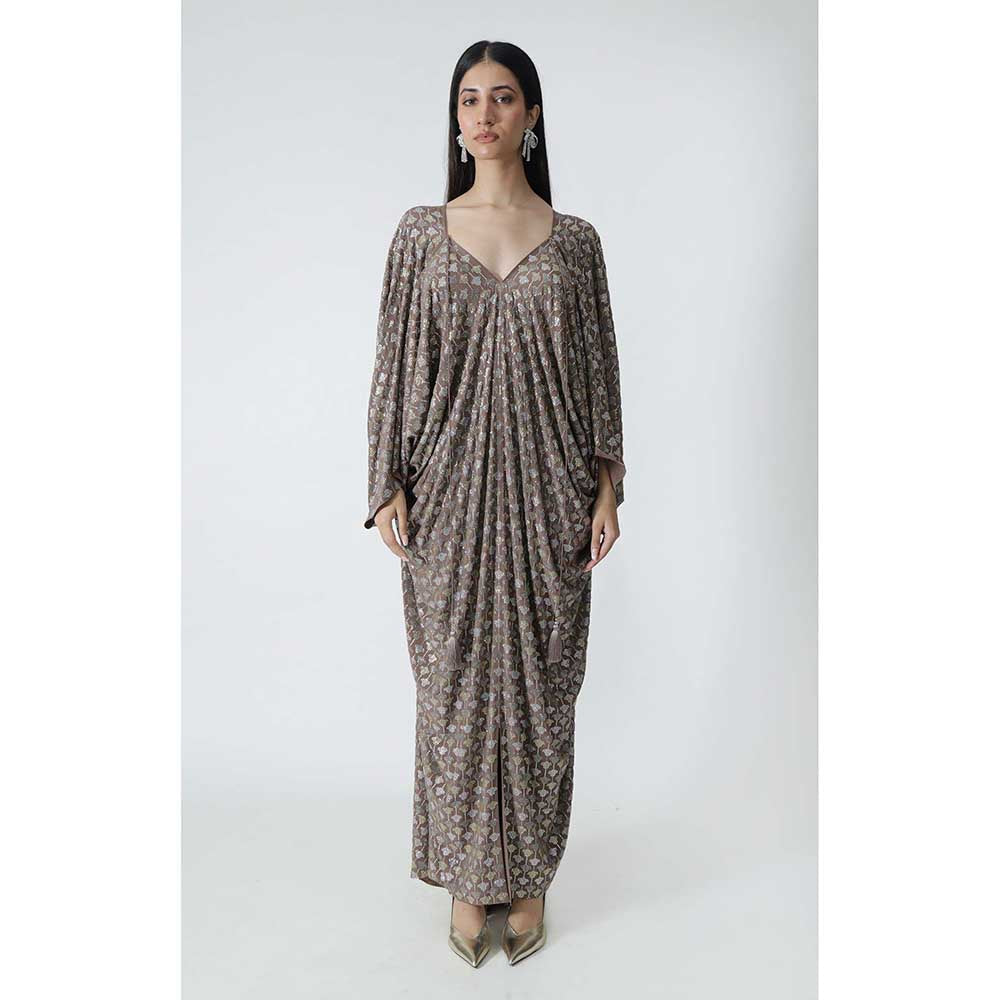CHHAYA MEHROTRA Brown Lucine Kaftan Dress with Bralette (Set of 2)