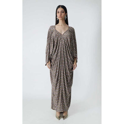 CHHAYA MEHROTRA Brown Lucine Kaftan Dress with Bralette (Set of 2)