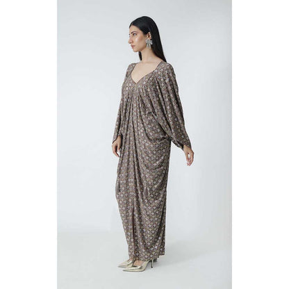 CHHAYA MEHROTRA Brown Lucine Kaftan Dress with Bralette (Set of 2)